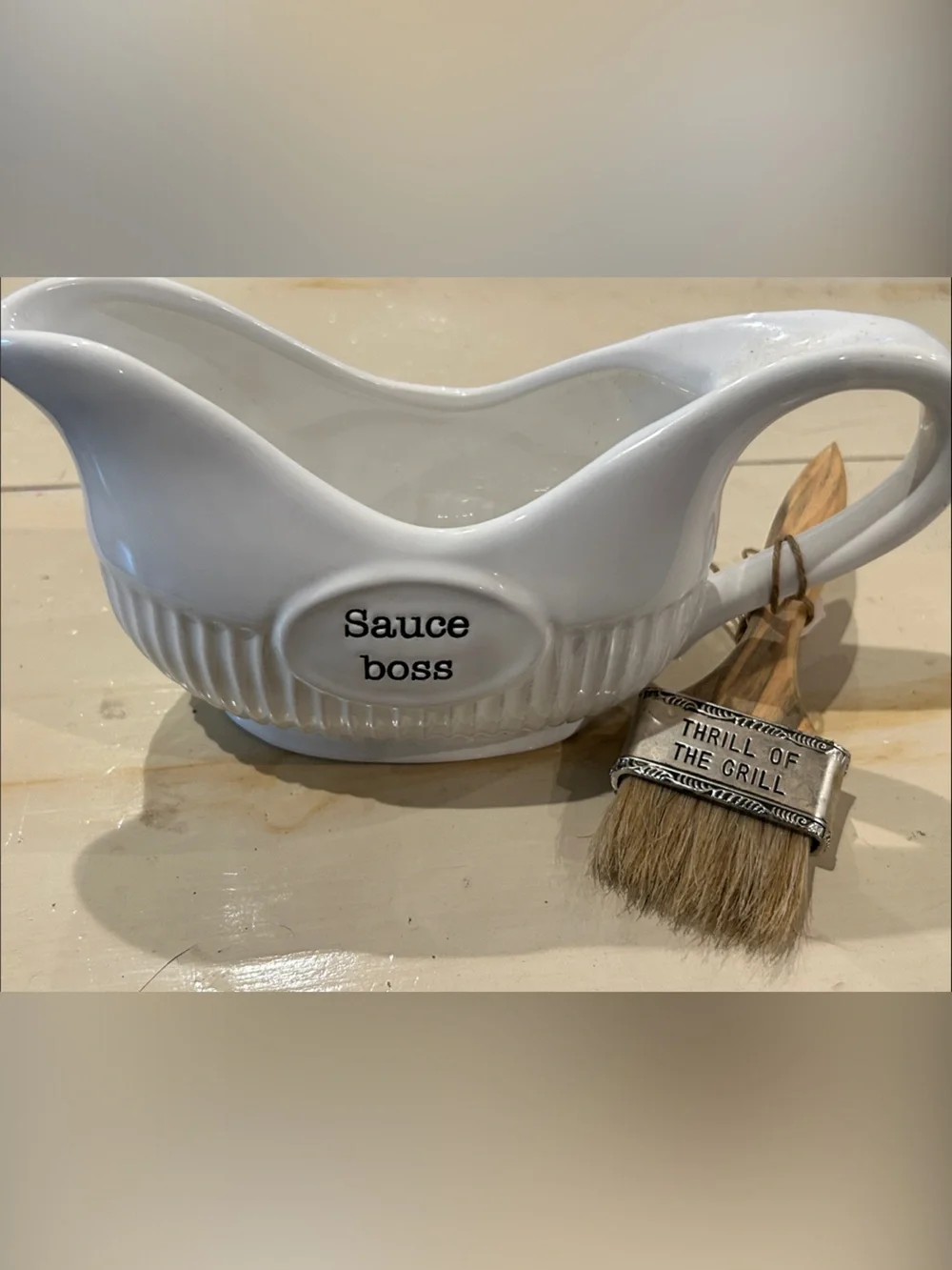 White Ceramic 'Sauce boss' BBQ Sauce Boat